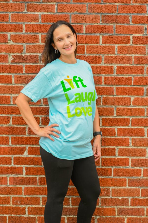 Lift, Laugh, Love T-Shirt (Light Blue)